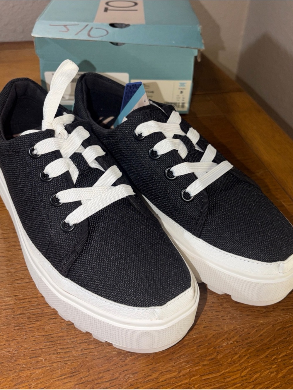 Toms Black Canvas Sneakers with White Platform Sole